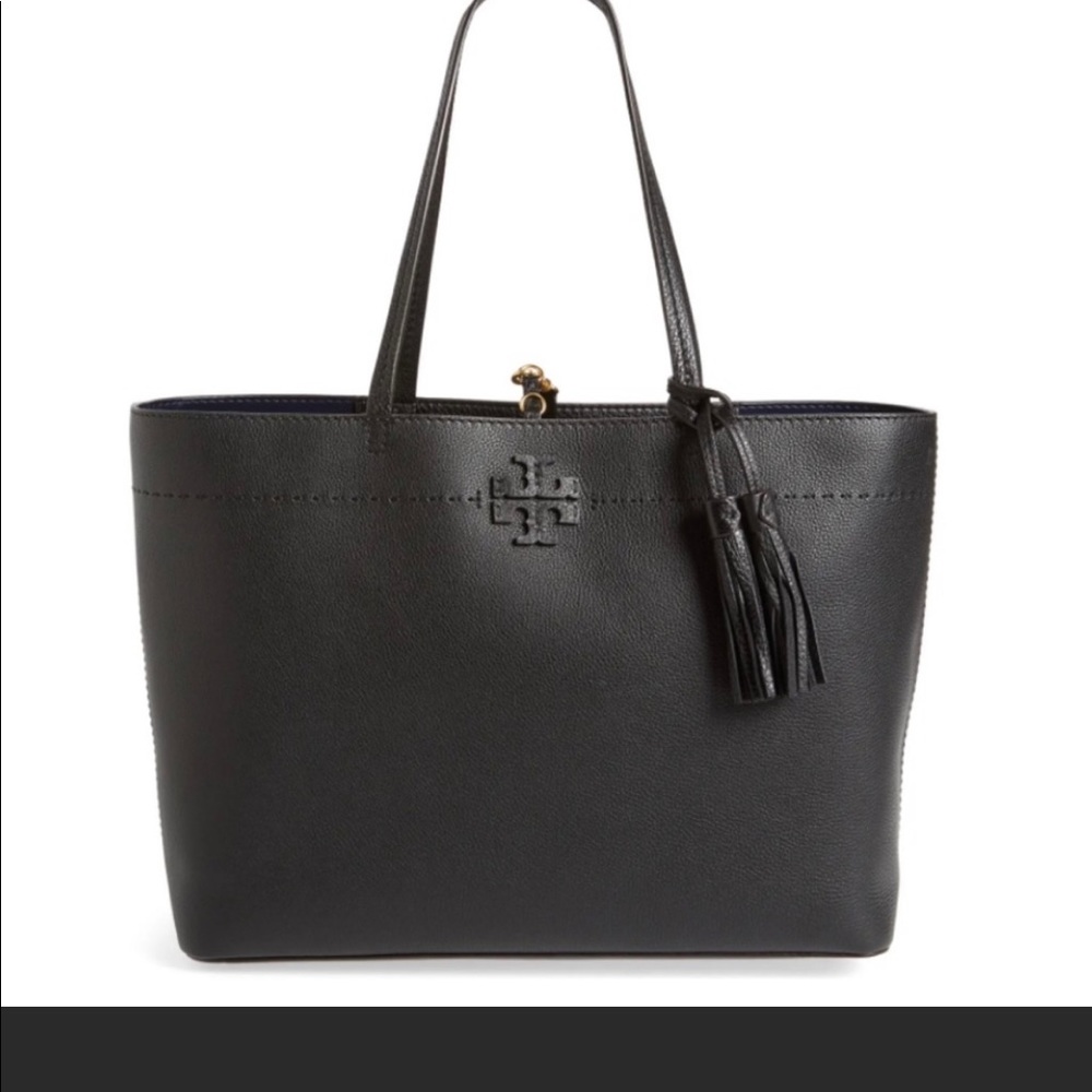 Tory Burch McGraw Black Leather Tote - like new